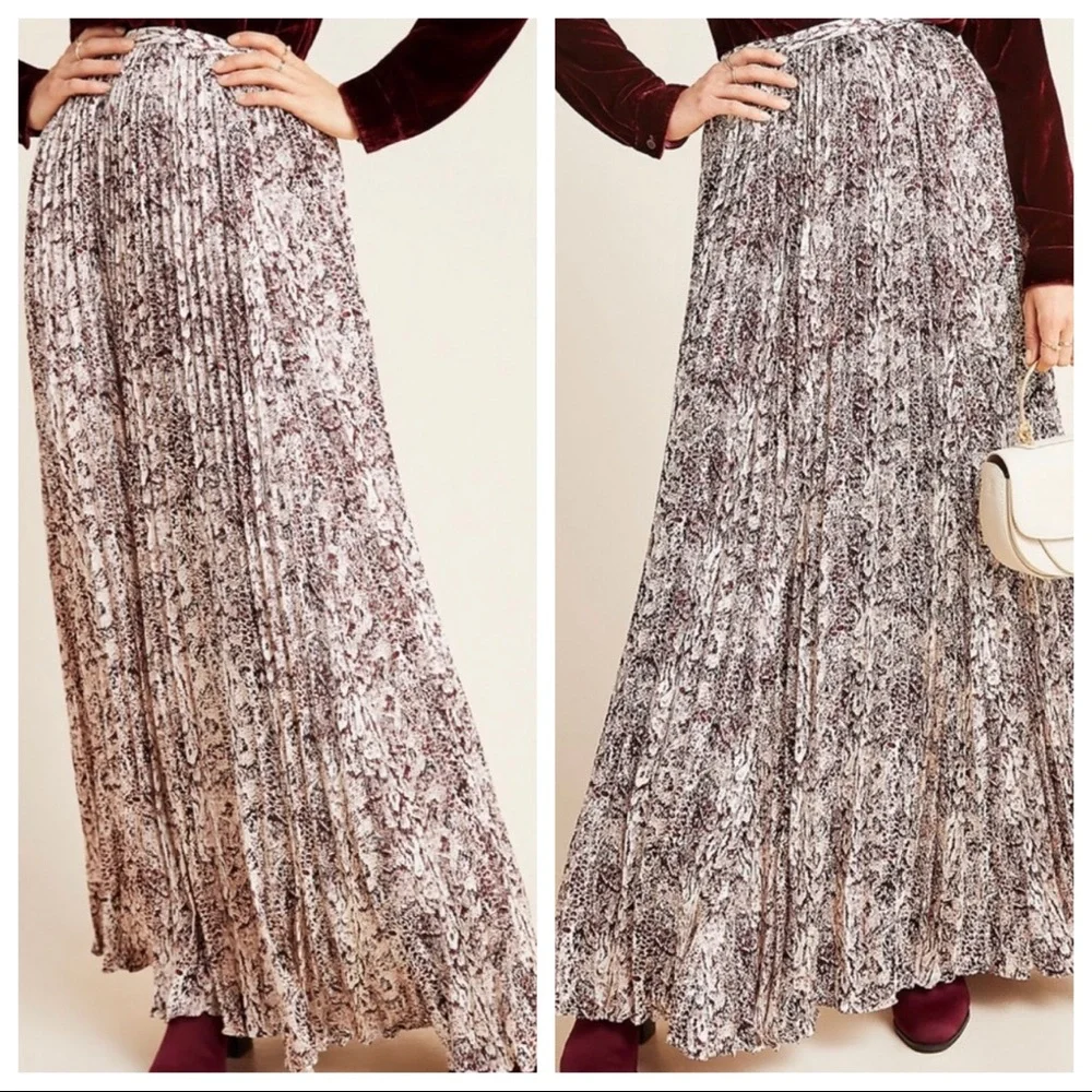 ANTROPOLOGIE Wesley Pleated Snake-Print‎ Maxi Skirt - HTF